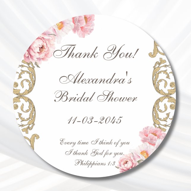Sticker Rond Pink Peony Christian Bridal Shower Thank You (Créateur téléchargé)