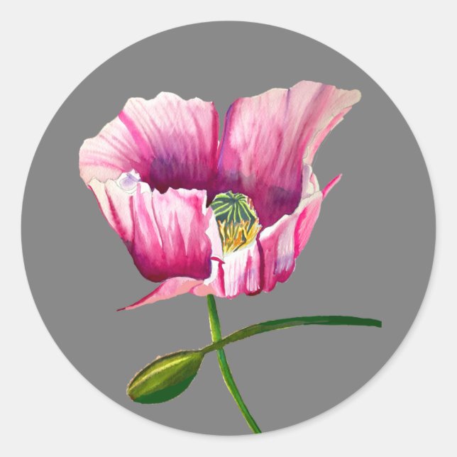 Sticker Rond Pink Pop aquarelle fleur joli art (Devant)