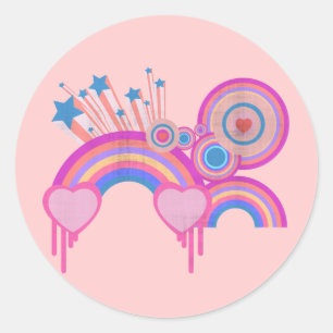 Sticker Rond Pink Punk Rainbow Stars et Spirales