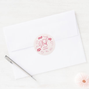 Sticker Rond Pink Quirky Doodle Graduation Party Favoriser
