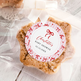 Sticker Rond Pink Red Coquette Bow Valentine Baby Shower