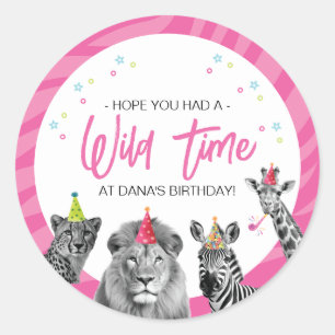 Sticker Rond Pink Safari Jungle Appeler tous les animaux Annive