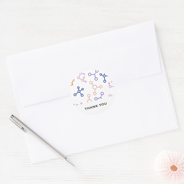 Sticker Rond Pink Science Molecules Merci Business (Enveloppe)