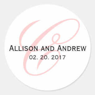 Sticker Rond Pink Script Initial C Monogramme Mariage Faveur