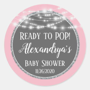 Sticker Rond Pink Silver Ready To Pop Baby shower Favoriser Tag