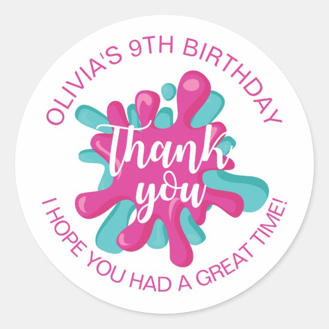 Sticker Rond Pink Slime Time Anniversaire Fête Favoriser (Devant)