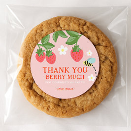 Sticker Rond Pink Strawberry Birthday Party Favor Thank you