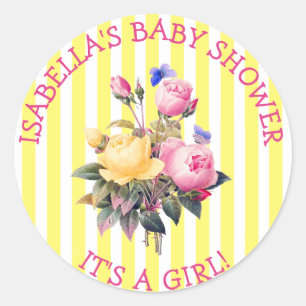 Sticker Rond PInk Striped Floral Chic Baby shower Sitckers