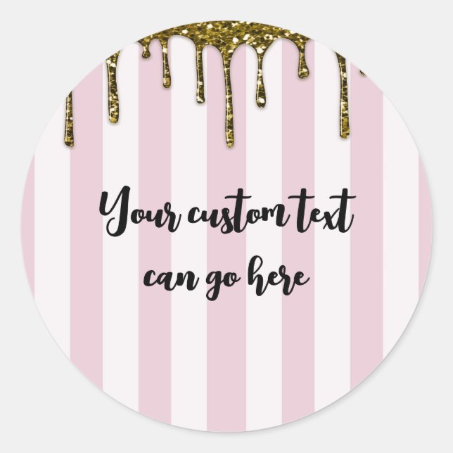 Sticker Rond Pink Stripes Gold Faux Parties scintillant Drift S (Devant)