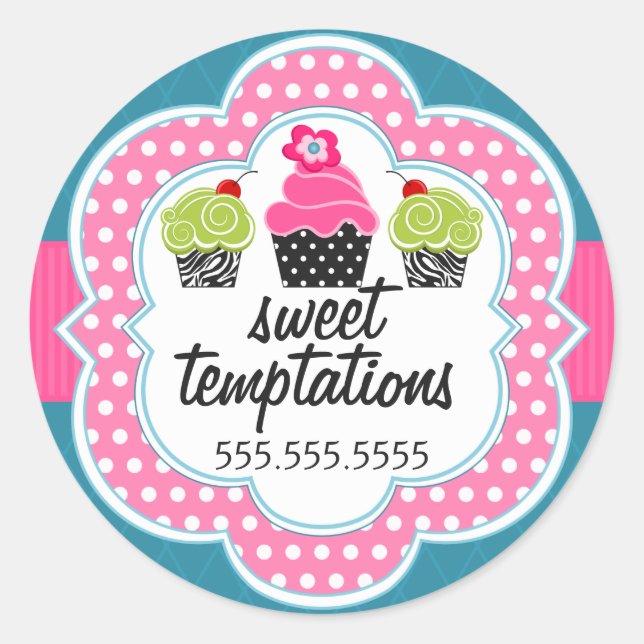 Sticker Rond Pink Turquoise Cupcake Bakery (Devant)