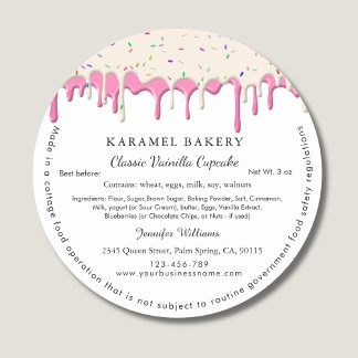 Sticker Rond Pink Vainilla Frosting Drip Label Cottage Bakery
