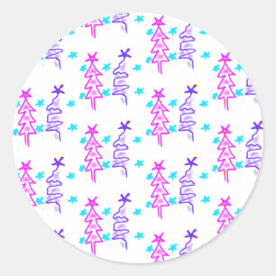 Sticker Rond Pink violet doodé noël arbre étoiles vacances pa