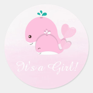 Sticker Rond Pink Whale Ombre C'est une fille Baby shower autoc