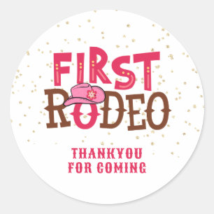 Sticker Rond Pink Wild West Cowgirl 1er anniversaire Thankyou