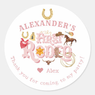 Sticker Rond Pink Wild West Premier Rodéo Baby Girl 1er anniver