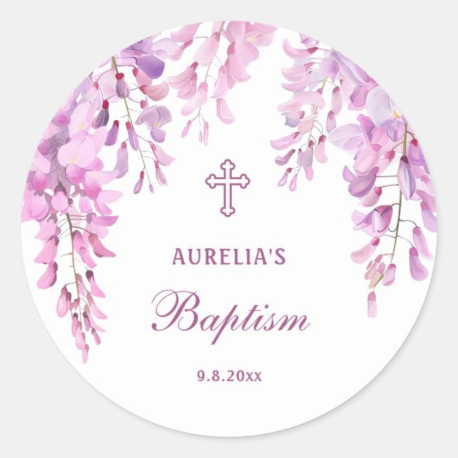 Sticker Rond Pink Wisteria Baptism (Devant)