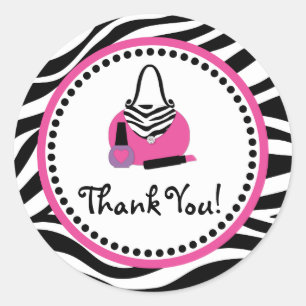 Sticker Rond Pink Zebra Anniversaire Spa Diva Party Favoriser