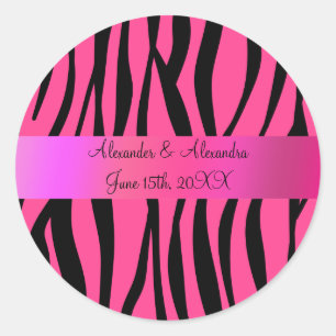 Sticker Rond Pink zebra raypes mariage faveurs