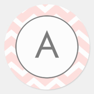 Sticker Rond Pink Zig Zag Chevron Motif Monogramme