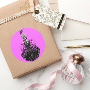 Sticker Rond Pinkish Purple Fuschia Vintage Retro Fashion Diva