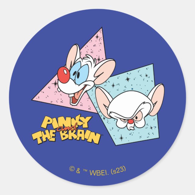 Sticker Rond Pinky et le cerveau | Graphiques de caractères rét (Devant)