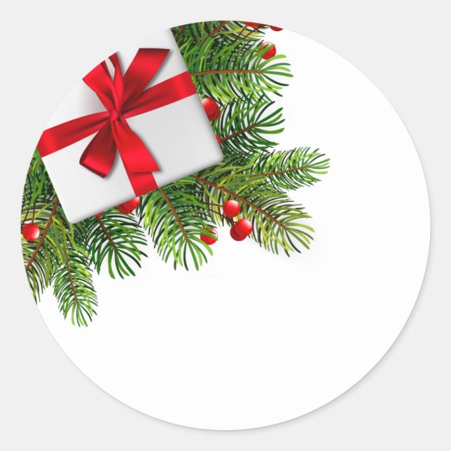 Sticker Rond Pins de Noël avec blanc Présent Rouge (Devant)