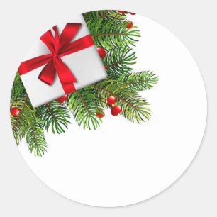 Sticker Rond Pins de Noël avec blanc Présent Rouge