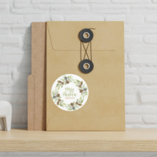 Sticker Rond Pins floraux verts couronne de Noël