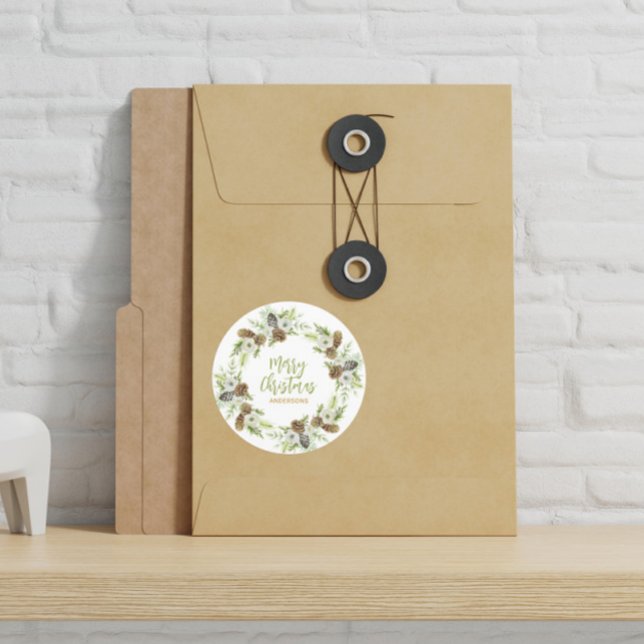 Sticker Rond Pins floraux verts couronne de Noël (Créateur téléchargé)