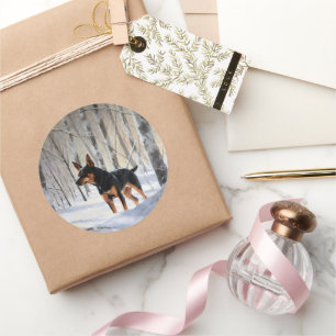 Sticker Rond Pinscher Nain Laissez Tomber La Neige Noël