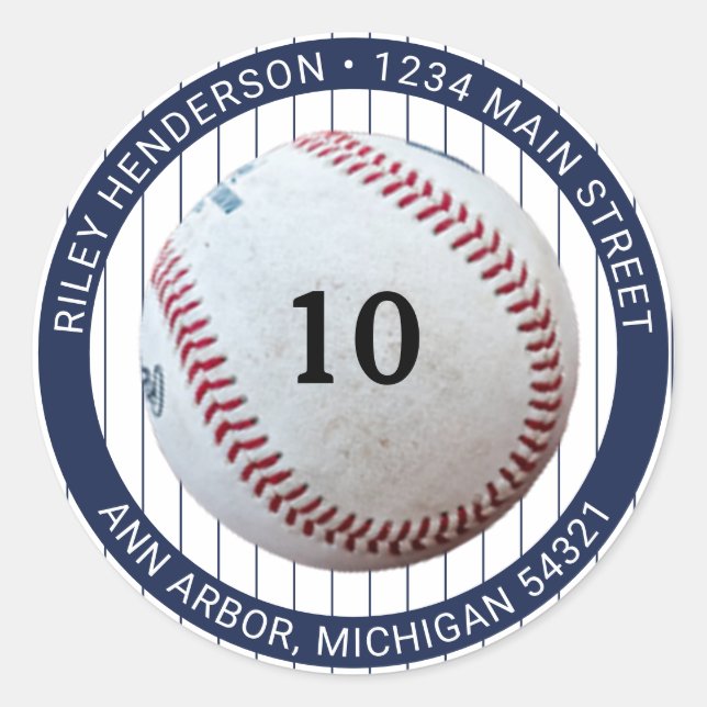 Sticker Rond Pinstripe Baseball Anniversaire Fête Adresse de re (Devant)