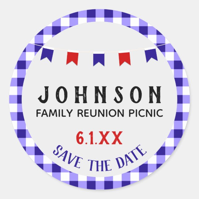 Sticker Rond Pique-nique d'été | Bleu blanc rouge | Réunion (Devant)