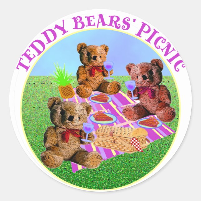 Sticker Rond Pique-nique nounours (Devant)