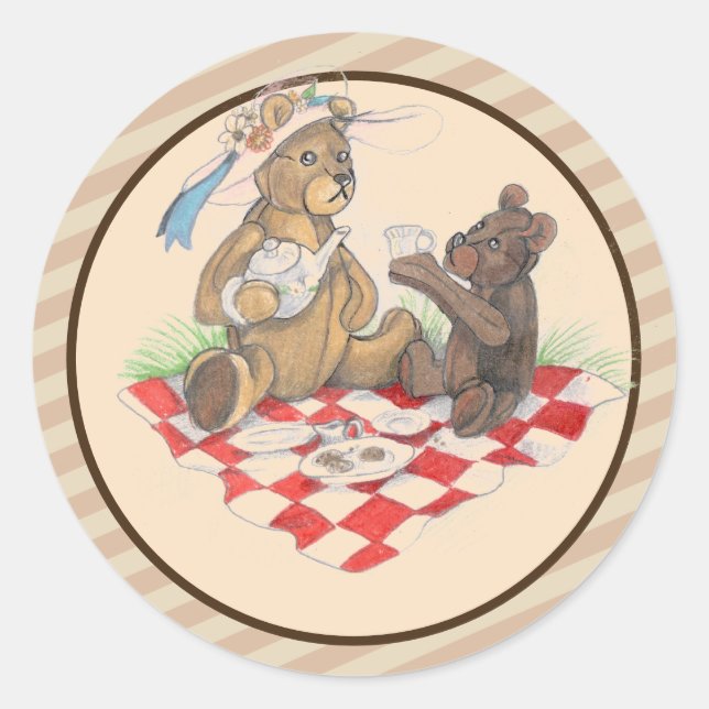Sticker Rond Pique-nique Teddy Bear (Devant)