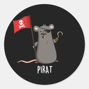 Sticker Rond Pirat Funny Pirate Rat Pun Dark BG