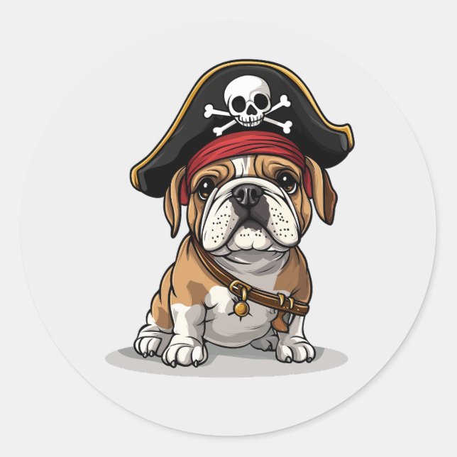 Sticker Rond Pirate anglais Bulldog Skull Crossbones (Devant)