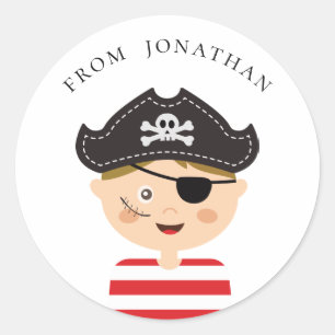 Sticker Rond Pirate anniversaire merci. Fête des enfants. Bébé 