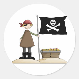 Sticker Rond Pirate avec son trésor