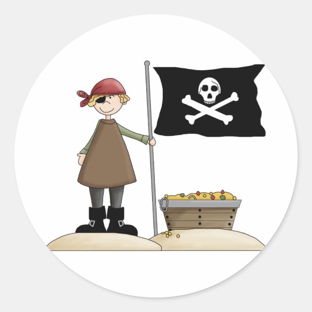 Sticker Rond Pirate avec son trésor (Devant)