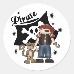 Sticker Rond Pirate Boy with Monkey