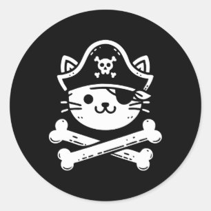 Sticker Rond Pirate Chat Crossbones Amoureux de les chats Chats