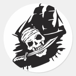 Sticker Rond Pirate Clipper bateau épée Skeleton Pirates Thè