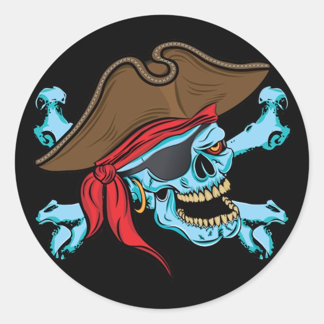 Sticker Rond Pirate crâne et os croisés (Devant)