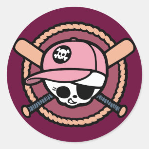 Sticker Rond Pirate De Baseball -Filles