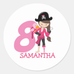 Sticker Rond Pirate de la FILLE du 8e anniversaire