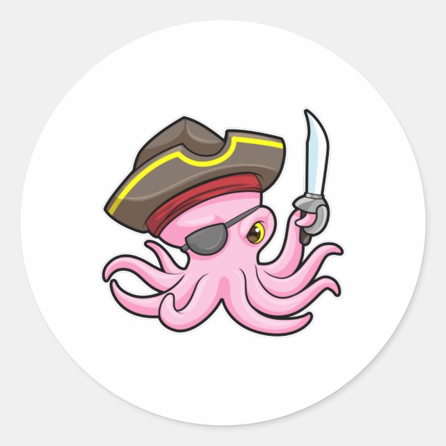 Sticker Rond Pirate de pieuvre avec patch Sabre et Oeil (Devant)