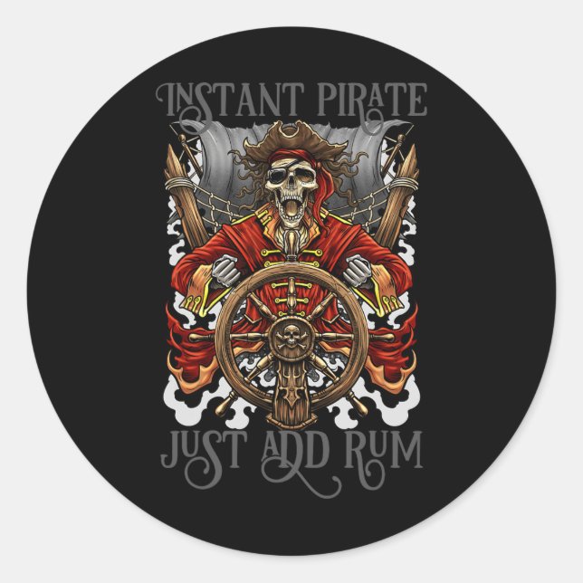 Sticker Rond Pirate Instantané Ajouter Juste Rum Halloween Crui (Devant)