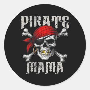 Sticker Rond Pirate Mama Jolly roger Drapeau Et Crossbones Crân