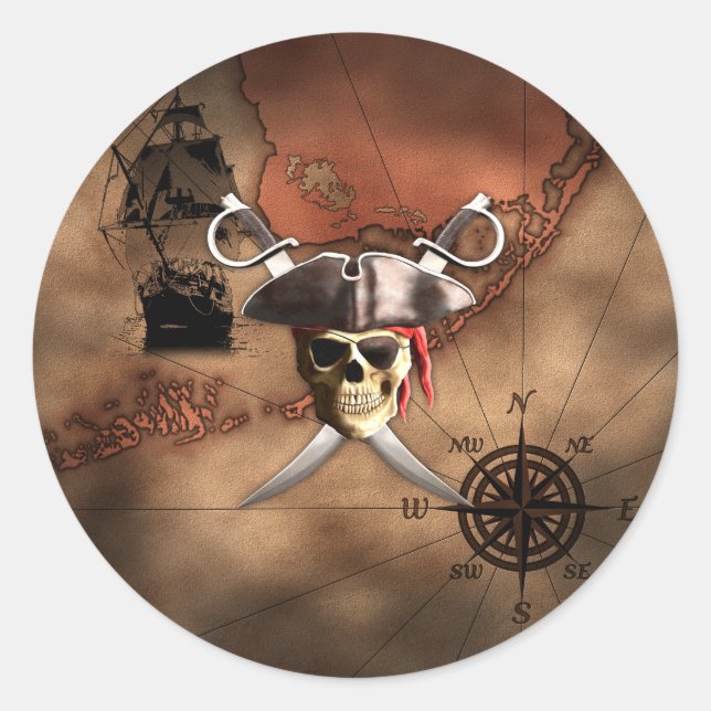Sticker Rond Pirate map (Devant)