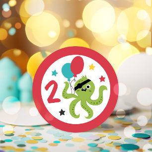 Sticker Rond Pirate Octopus Boy fête d'anniversaire